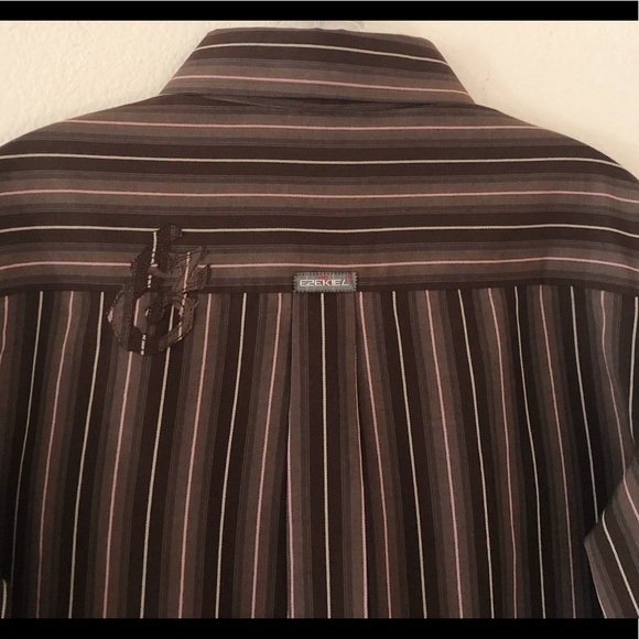 EZEKIEL LS BUTTON UP SHIRT SIZE LARGE BROWN STRIPE - Picture 6 of 8